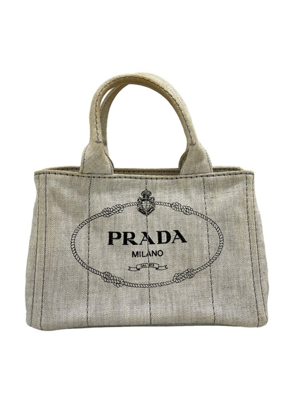 Prada Tote Bag Canapa White Black
